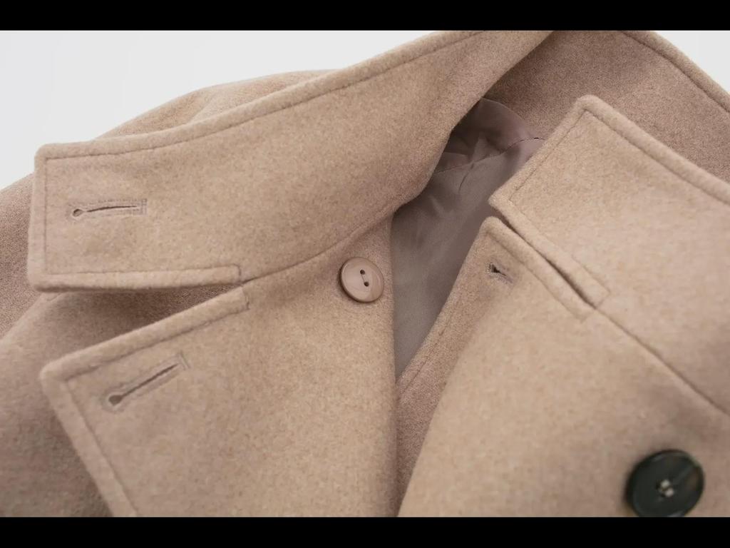 2023 Women's European & American Double-Breasted Wool Stand Collar Jacket