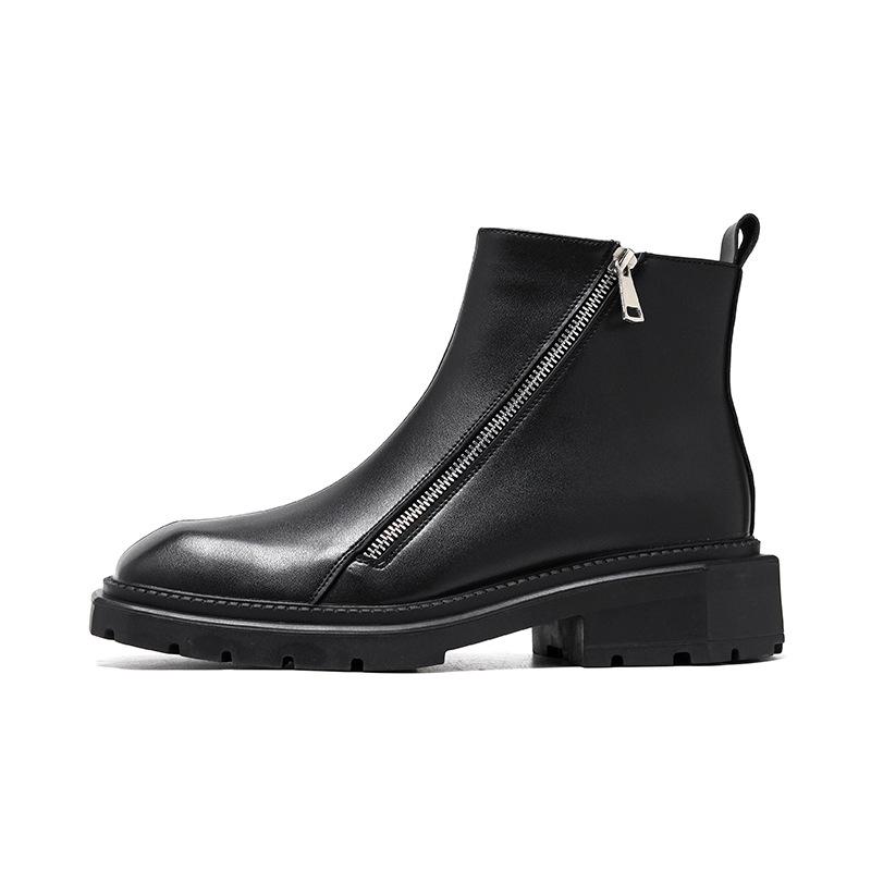 2025 Autumn Men's Mid-Heel Square Toe Martin Boots with Side Zipper