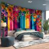 2D Multicolor Flower Tapestry with Rainbow Stripes for Modern Living Room Decor