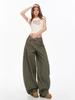 Army Green Retro Wide-Leg Scimitar Jeans with Large Pockets for Women - Summer/Autumn 2025 Collection