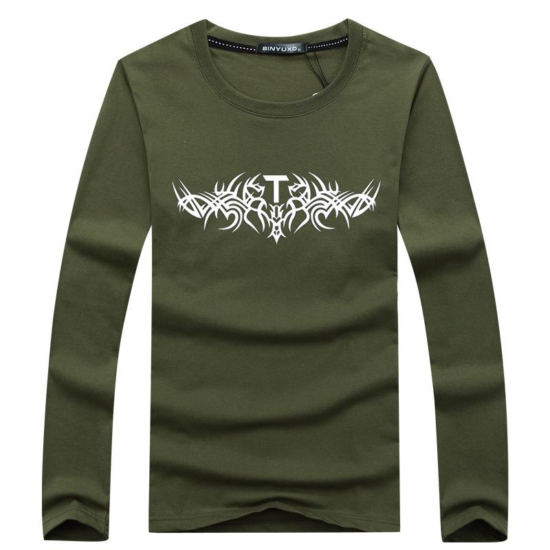 

Осенняя мужская футболка Slim Fit с длинным рукавом и круглым вырезом в корейском стиле 2020 года XL зелёный