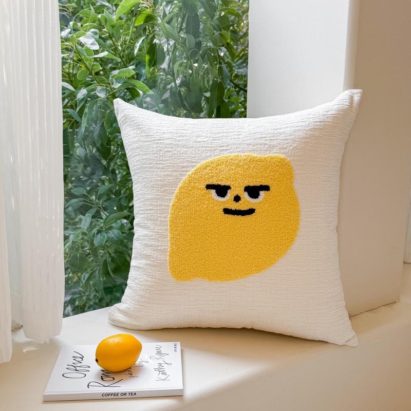 Modern Washable Cream Style Embroidery Pillow Cover Cute Cartoon Pattern Soft Comfortable Square Decorative Cushion Cover