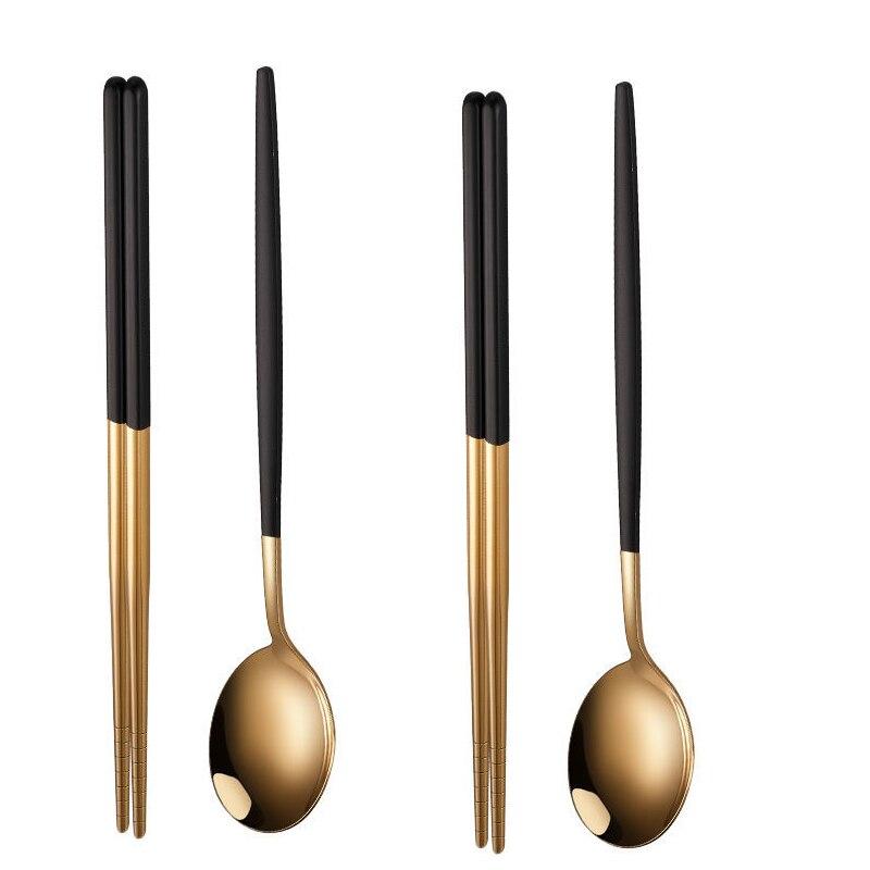5-piece Stainless Steel Tableware Set Household Black Gold Chopsticks Spoon Green Gold Tableware Set Red Gold Luxury Tableware Set