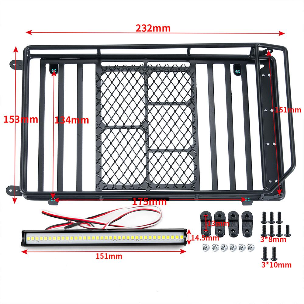AXSPEED Metal Roof Rack Luggage Carrier with LED Light Bar for 1/10 RC Crawler Axial SCX10 90046 Wrangler Cherokee Parts