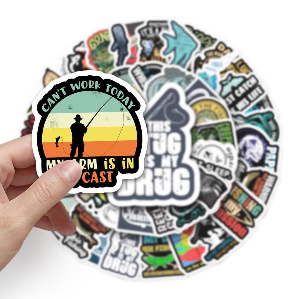 51 Photos Fishing and Sea Fishing Series Cartoon Creative Suitcase Laptop Car Stickers Waterproof Decorative Stickers