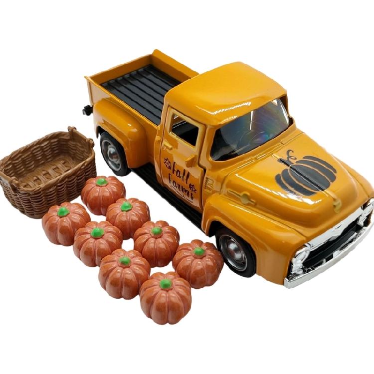 

Fall Tiered Tray Decors Metal Truck with Fake Pumpkins Farmhouse Tiered Tray Decors for Thanksgiving Party Home Kitchens 1
