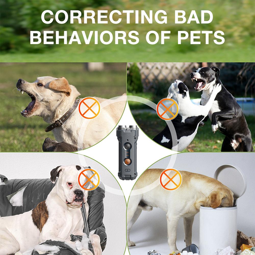 30 Fuß Ultraschall Hundabweiser Doppelkopfdog Repeller Anti-Bellen Trainingsgerät Wiederaufladbarer Hundetrainer Mit LED-Taschenlampe