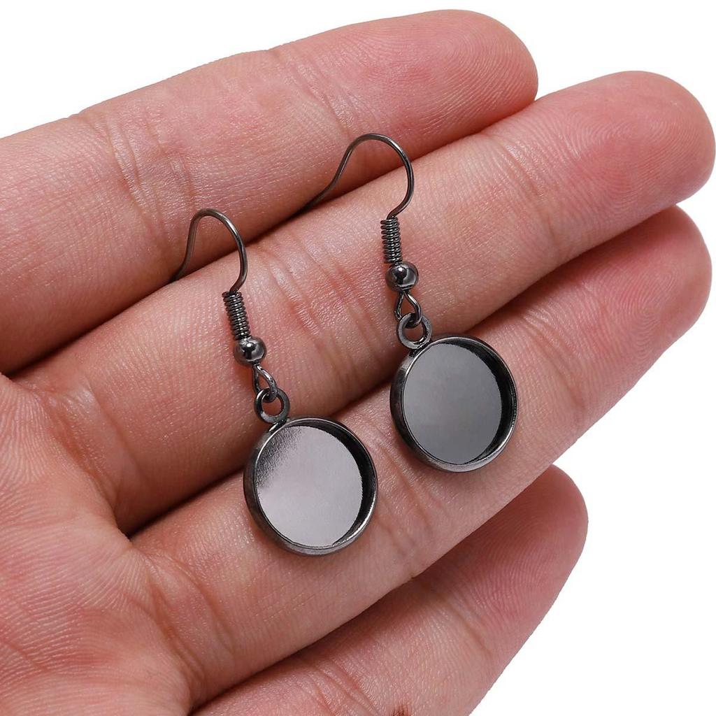 Round Metal Plated Dangle Earring Hooks with Empty Setting for DIY Jewelry