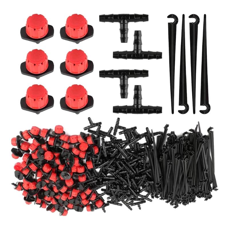 

100Pcs Adjustable Micro Drip Dripper 100Pcs T Connector 100Pcs Garden Hose Ground Anchors Drip System Automatic 1