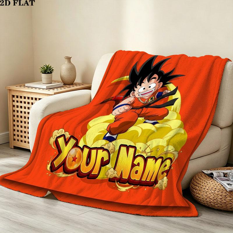 1PC Dragon Ball Adventure Custom Name Patterned Flannel Blanket Suitable For All Seasons for Home Decor Warmth and Comfort Gifts Holiday Gift