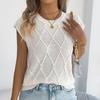 Women Tops Round Neck Sleeveless Loose Fit Knitting Vest Twist Texture Pure Color Versatile Casual Vest Work Party Vacation Office Wear