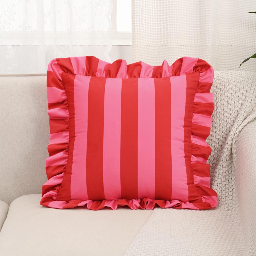 COMPRAORA 1PZ Federa per Cuscino in Velluto con Pizzo a Strisce 18X18 Pollici Federe Morbide Accoglienti per Divano Camera da Letto Soggiorno Decorazione per la Casa