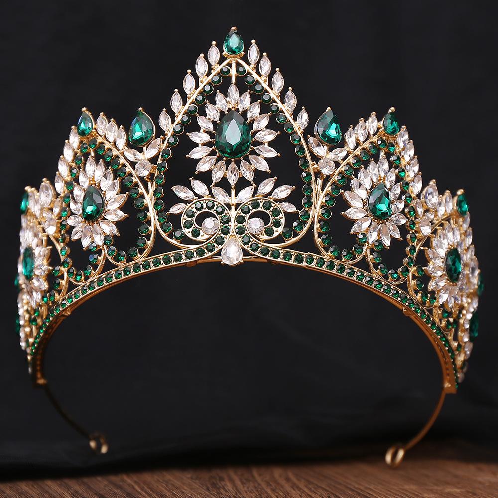 

DIEZI Baroque Princess Green Purple AB Crystal Tiara For Women Girls Wedding Party Luxury Vintage Queen Crown Hair Accessories