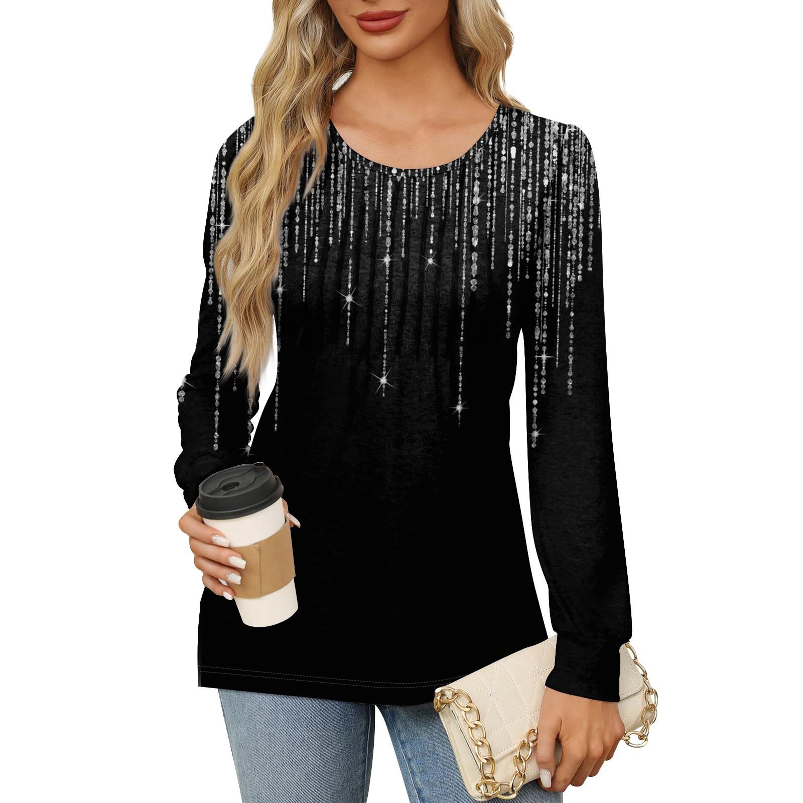 Женская повседневная плиссированная футболка с круглым вырезом и длинными рукавами — фото 13