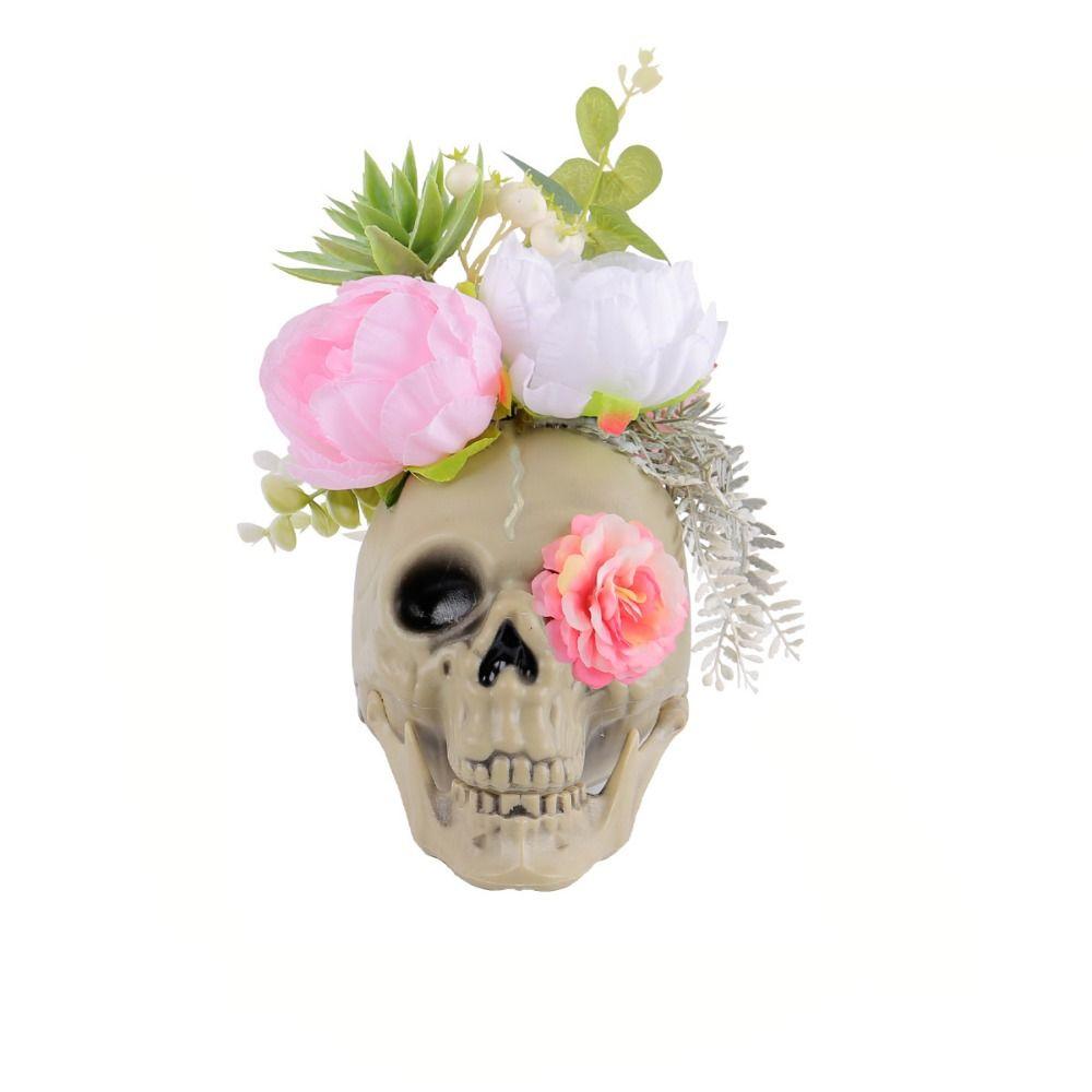 With Flower Sunflower Skull Ornament Plastic Halloween Decoration Prop Skull Statue  Living Room