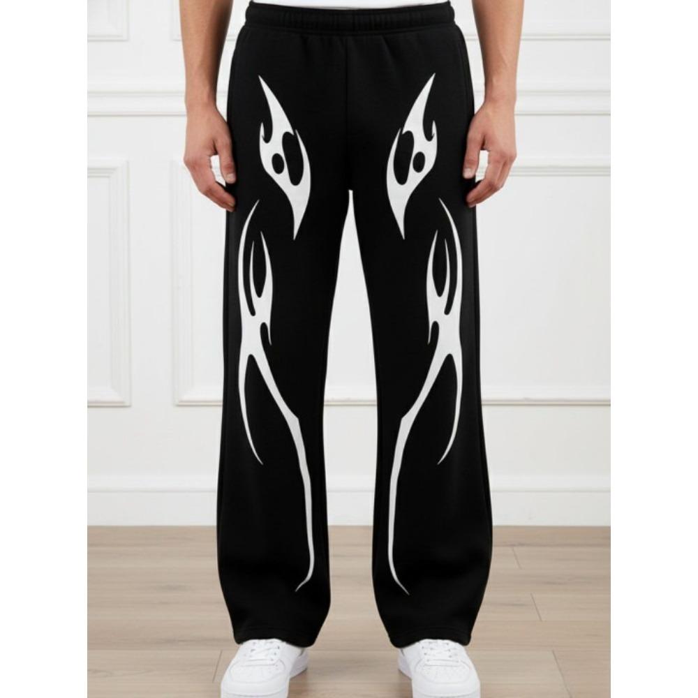 Men Flame Printed Linen Regular Fit Joggers Track Pant Flame Fire Graphic Gothic Letter Joggers Slogan