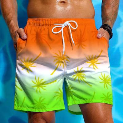 Drawstring Men's Beach Short Men's Swim Trunks Elastic Waist 3D Print Palm Tree Gradient Breathable Short Streetwear Polyster