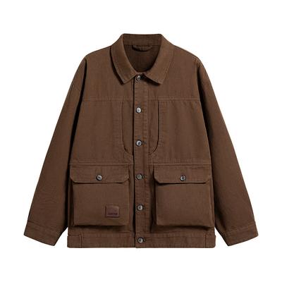 Spring and Autumn New American Retro Lapel Multi-bag Design Casual and Versatile Washing Worker Jacket