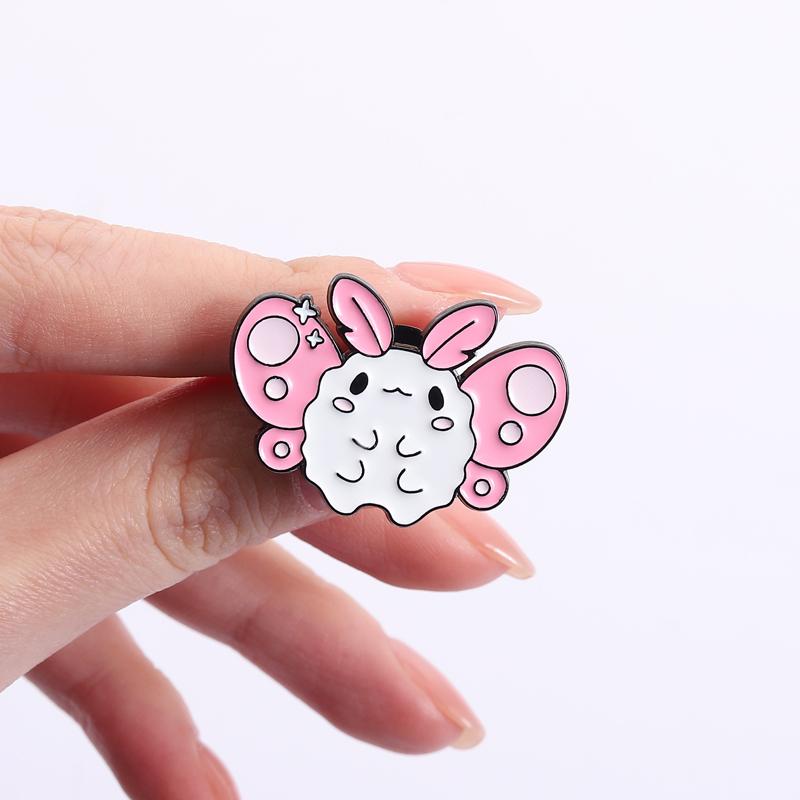 Cute Pink Mothman Enamel Pins Kawaii Chibi Spooky Bat Creature Halloween Animal Brooches Lapel Badge Jewelry Gifts for Friends