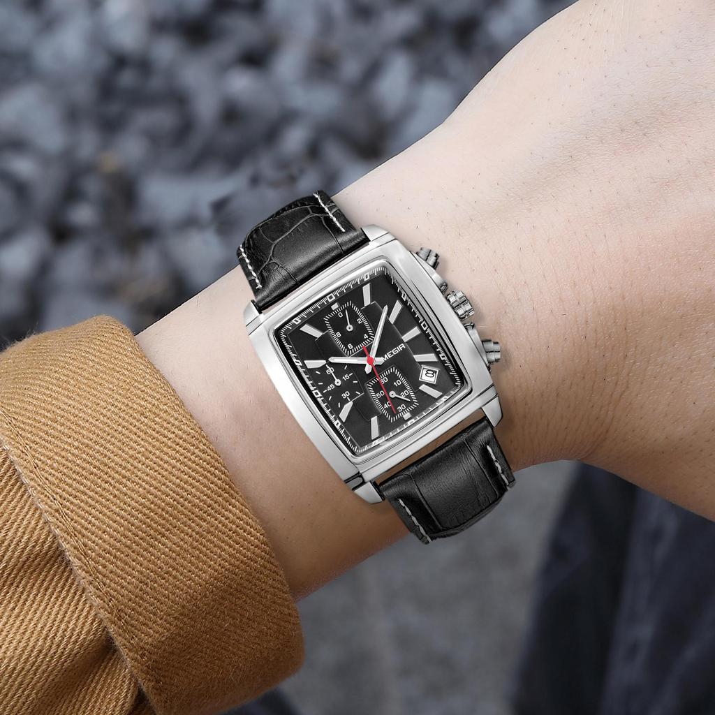 Megir Freizeituhren Mode Herren Quarz Armbanduhren Lederarmband Wasserdicht Leuchtend Herrenuhr Chronograph 2028