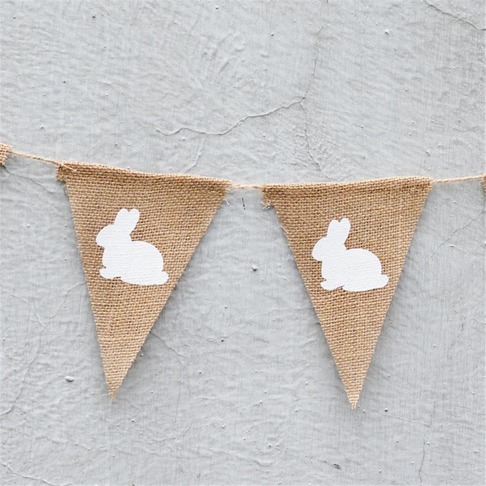 7Pcs Rabbit Triangle Hanging Linen Flags Banner Bunting for Baby Birthday Party Decor