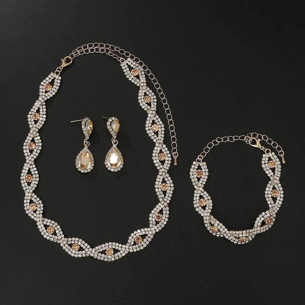 Trendiges Brautset: Perlen Strass Halskette, Ohrringe, Armband, Ring