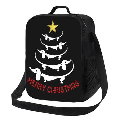 Individuelle Lustige Dackel Frohe Weihnachten Lunchtasche Herren Damen Kühlbox Thermisch Isolierte Lunchbox für Kinder Schule
