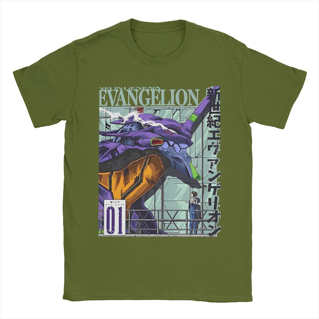 01 EVANGELION Tshirts For Unisex Women 100Cotton Clothes Hip Hop EVA Anime Crewneck Short Sleeve