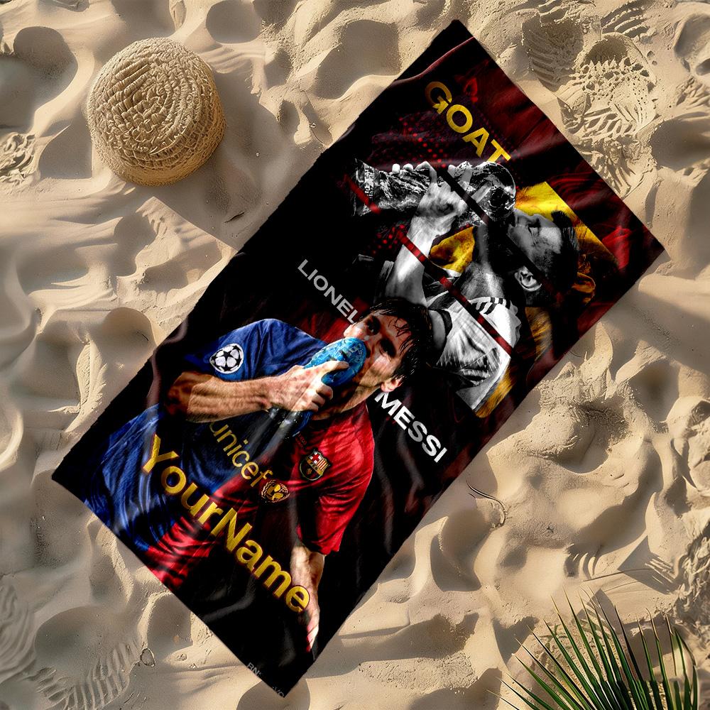Messi Customized Name Beach Towel Super Soft & Absorbent Perfect for Traveling Yoga Camping and Swimming