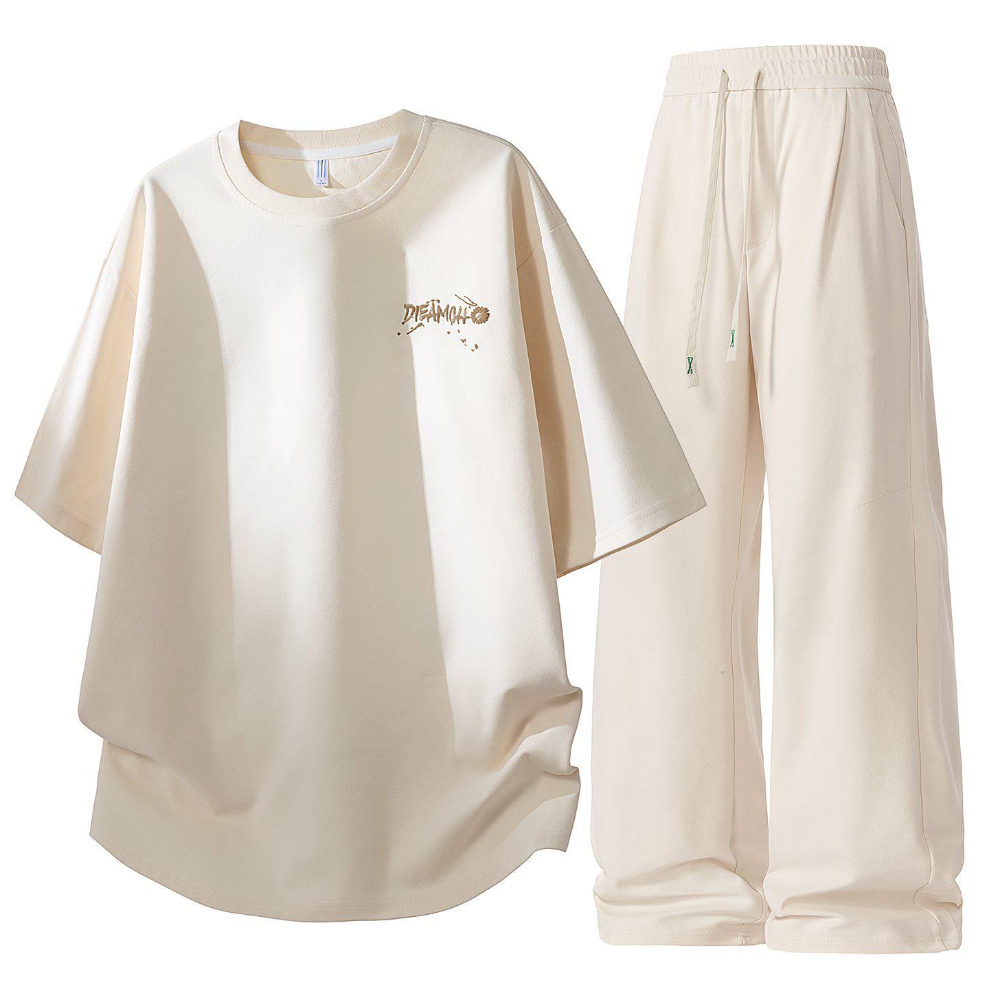 

2026 Men s Trendy Casual Summer Sports Suit: Loose Short Sleeve and Long Pants Outfit. 4XL бежевий