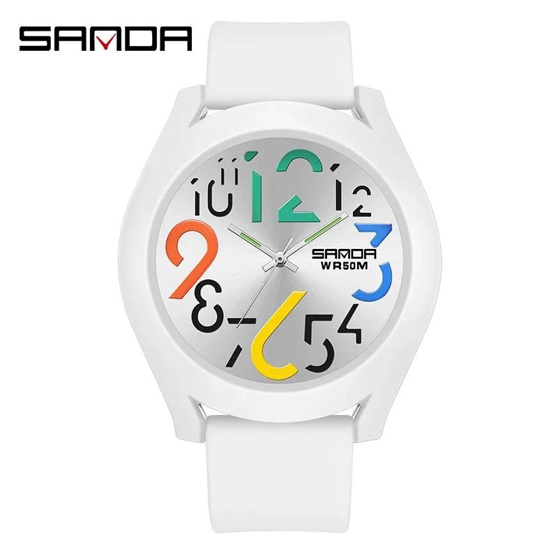 SANDA 9021 Clock Men'S Watch Silicone Strap Waterproof Watch Creative Simple Girls 'Watch New Fashion White Casual Quartz