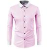 Men S Slim Fit Color Block Collar Long Sleeve Cotton Shirt