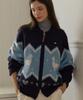 OURHOPE Alpaca Pattern Cowichan Knit Cardigan - Navy