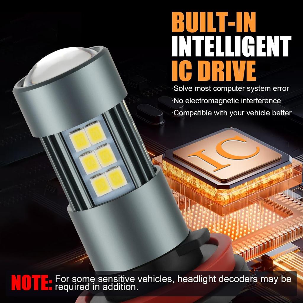 H11 LED Fog Bulbs, Super Bright H8 H16 LED Fog Lights 6500K Cool White, Plug And Play, Replacement Lights For Cars Trucks SUV, Pack Of 2