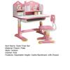 Kids Functional Desk Chair Set, Height Adjustable Children Study Desk with Castle Backboard, Widened Desktop, Bookstand and Storage Drawer (Pink)