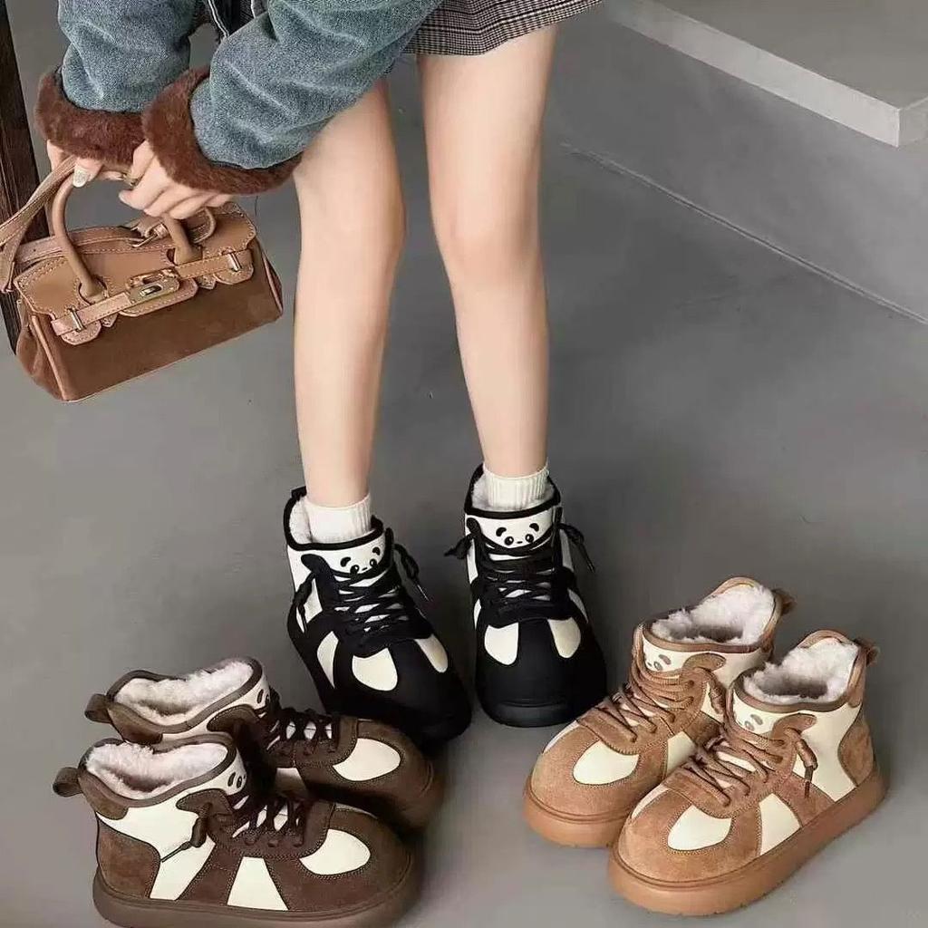Fashion Panda Cotton Shoes Platform Ankle Winter Boots for Women Thicken Fur Snow Boots 2025 New Cotton Soft Leisure Original Woman Shoes