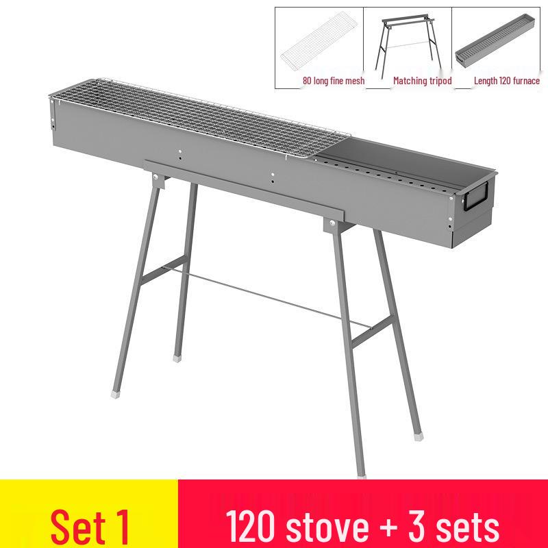 Butterfly Roasted Thick Lamb Skewers: Large Charcoal BBQ Rack, 1.2m Long, 18cm Width