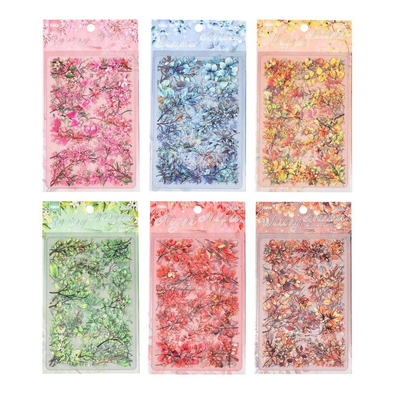 6 Styles  Transparent PET Stickers Scrapbooking Materials DIY Junk Journal Collage Tree Branches and Leaves Decor Stickers