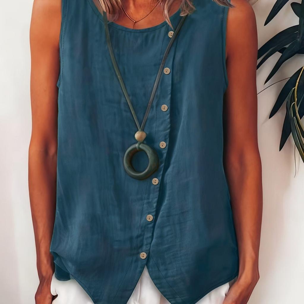 Damska koszula bez rękawów w stylu boho, zapinana na guziki, luźny top kamizelka z jednostronnym zapięciem po bokach