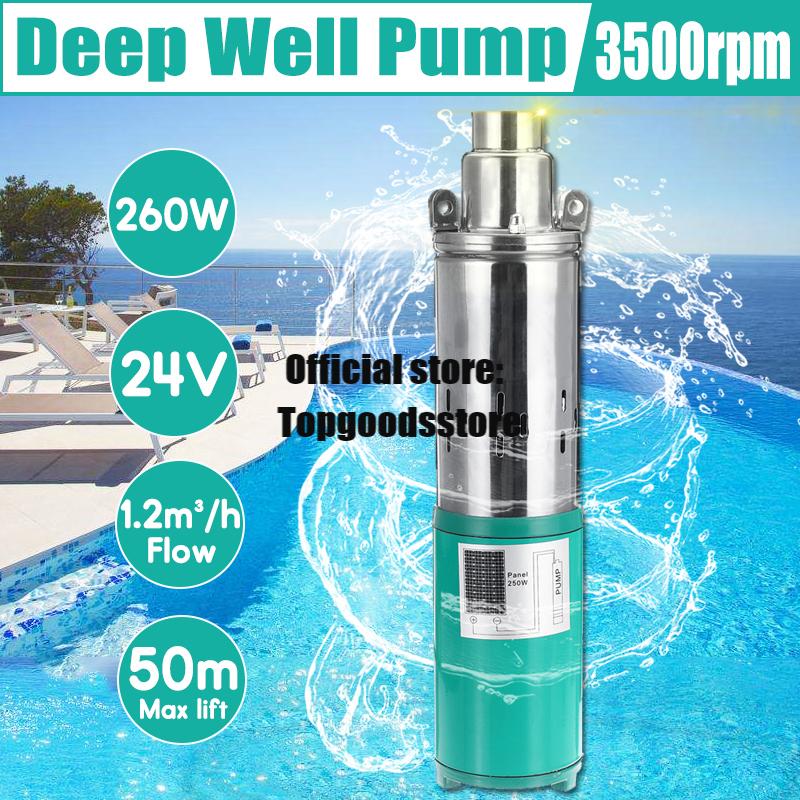 DC 24V 260W High Lift 50m Solar Water Pump Deep Well Pump Submersible DC Pump for Garden Home Agricultural Irrigation