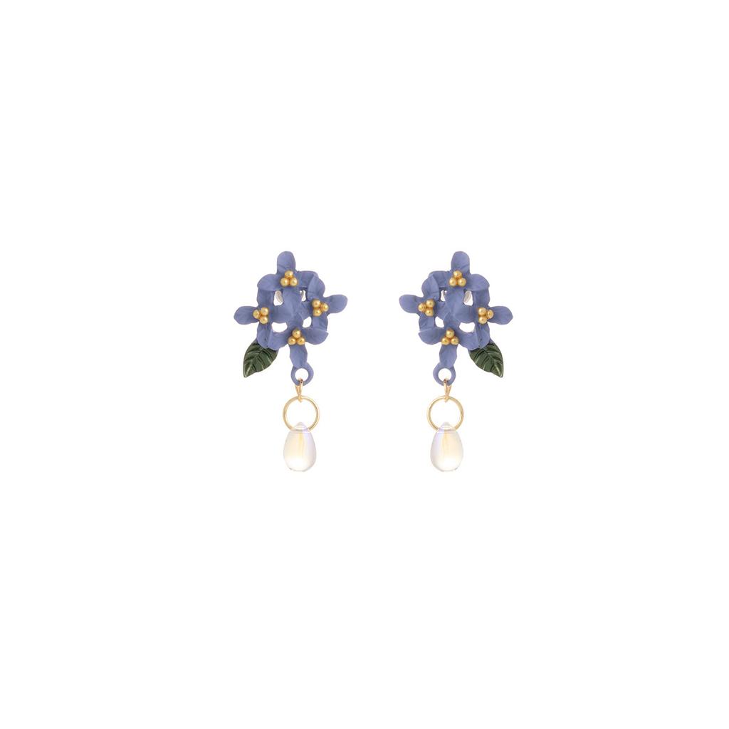 Ethnic Style Flower Earrings Embroidery Ball Blue Atmosphere Earrings Temperament Cheongsam National Style Earrings