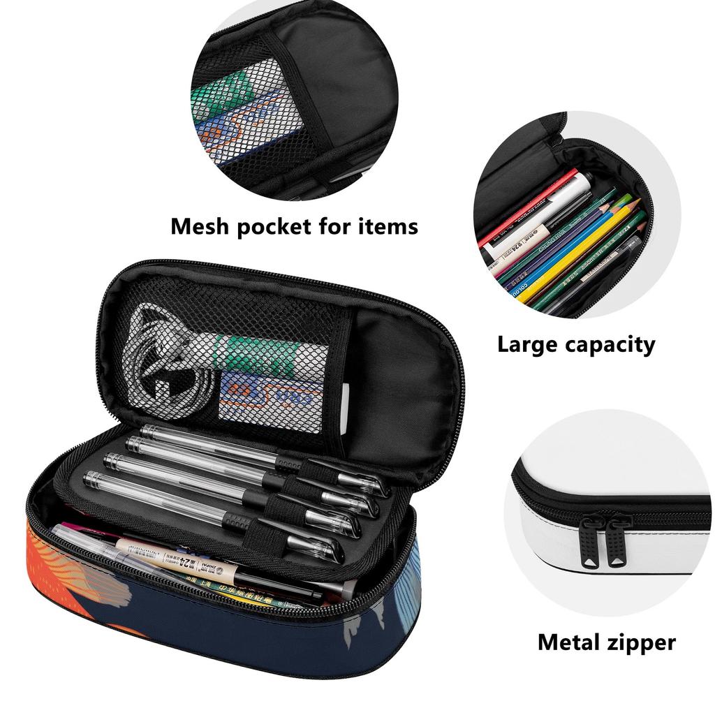 Pencil Pouch Simple Design Durable 300D Polyester Zipper Closure with Mesh Pocket Removable Divider and Pen Slots for Students