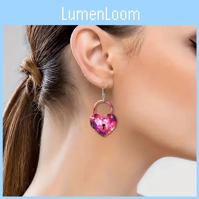 Sweet Heart Shaped Lock And Key Design Acrylic Women Pink Earrings Jewelry For Casual Wear And Teens