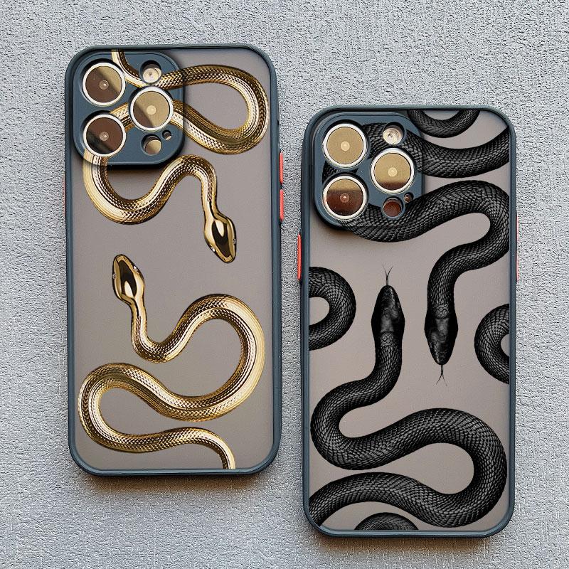 Luxurious Black Gold Snake Phone Case for IPhone 17 16 Plus 15 14 13 12 11 Pro Max Mini X XR Unique Dragon Shockproof Back Cover