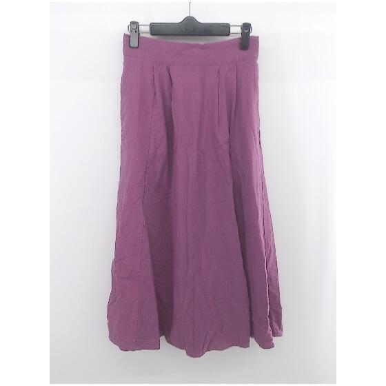 earth musicecology linen blend elastic back waist below knee length flared skirt size F dark pink ladies E [Used]
