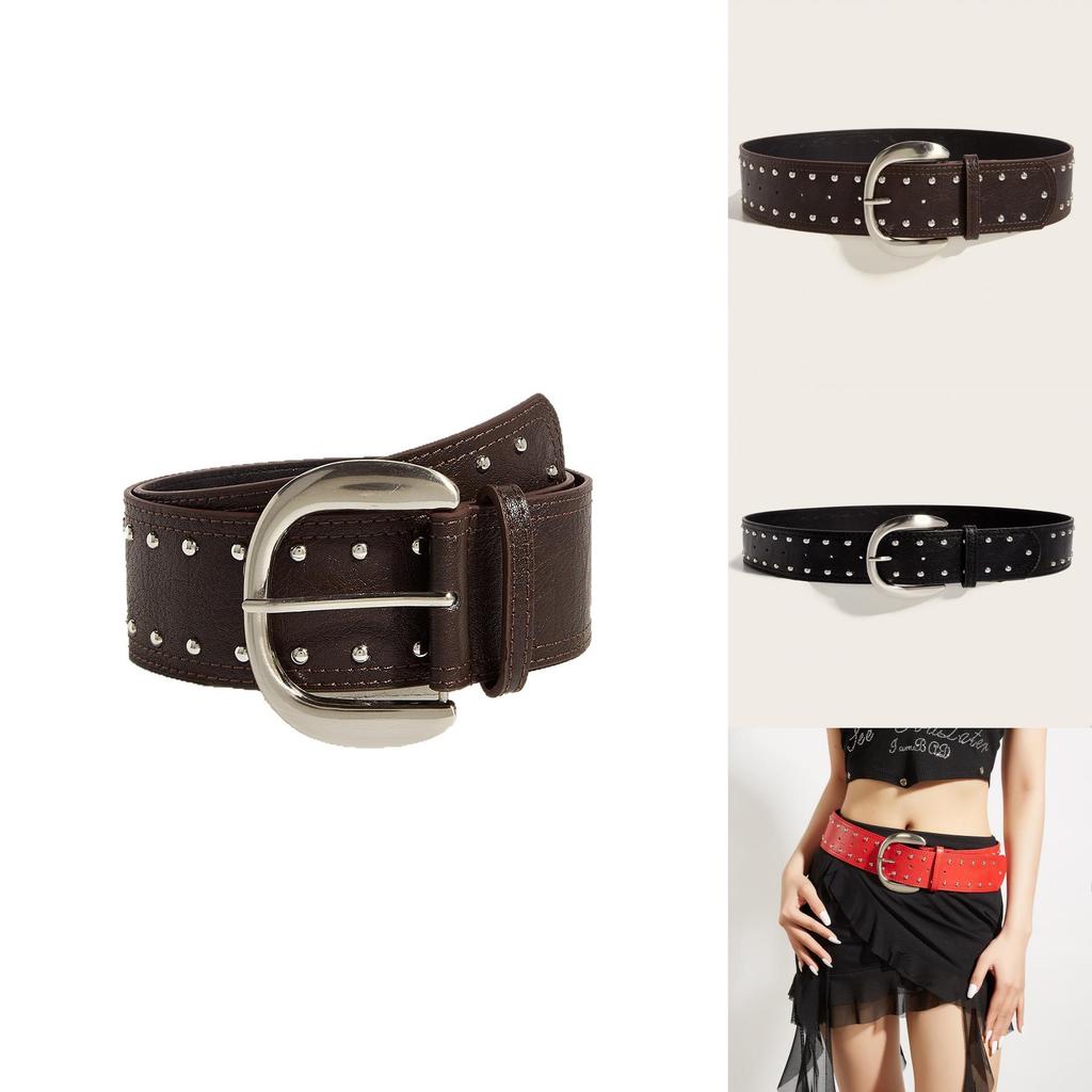 Alternative Style Leather Waist Belt With Metal Pin Buckle For Daily Wear