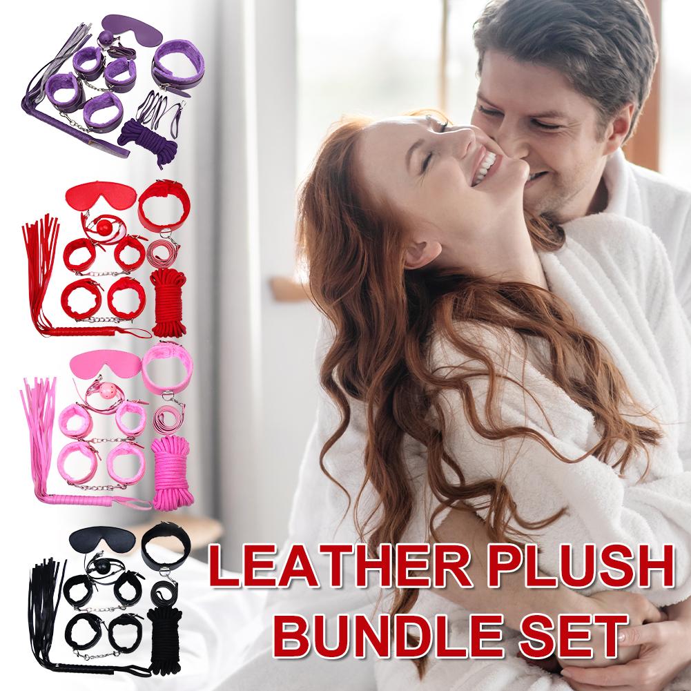 Sexy Leather BDSM Kits Plush Sex Bondage Set Handcuffs Sex Games Whip Gag Nipple Clamps Sex Toys For Couples Adults Games