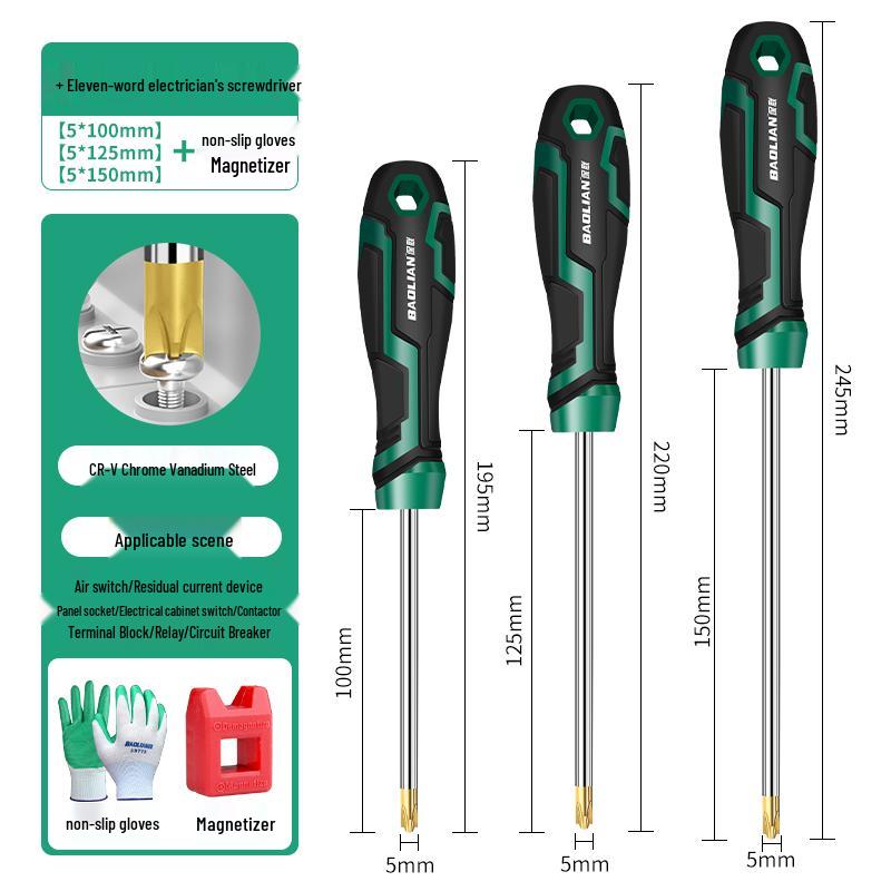 11-Piece Industrial Grade Magnetic Electrician Screwdriver Set - S2 Phillips & Slotted