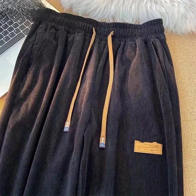 Women Spring and Autumn Retro Casual Corduroy Pants Printed High Waist Comfortable Straight Pants