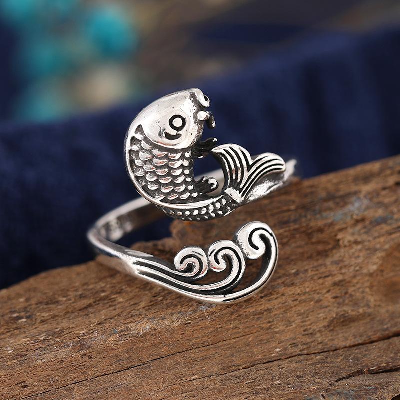 

Yuyue Diefei Ретро Ручной работы Тайское серебряное кольцо Нишевый дизайн Чувство Китайский стиль Открывающееся Кольцо на указательный палец Женское Универсальное